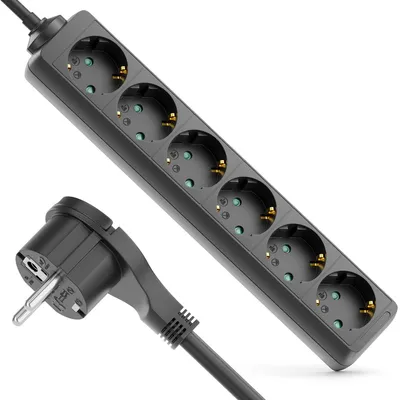 Produktbild von deleyCON 6-fach Steckdosenleiste Flachstecker 5m - Schwarz
