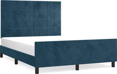 Zdjęcie produktu dla Rama Łóżka Z Zagłówkiem, Ciemnoniebieska, 140X200 Cm, Aksamitna Lumarko!