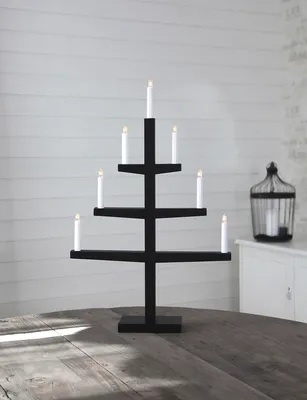 Produktbild von Kerzenleuchter 'Tripp' - 7 Arme - warmweiße Glühlampen - H: 77cm, L: 49cm - Schalter - Schwarz