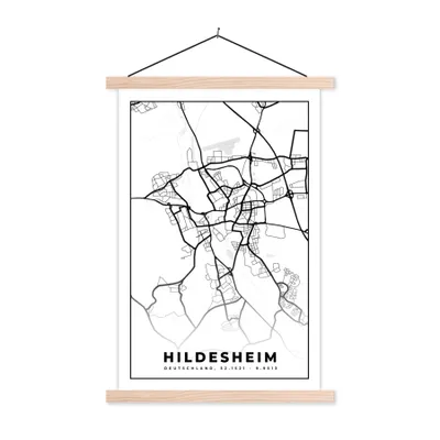Produktbild von MuchoWow® Textilposter Hindesheim - Karte - Stadtplan 120x180 cm mit holzfarbenen Rahmen - Textil-Plakat