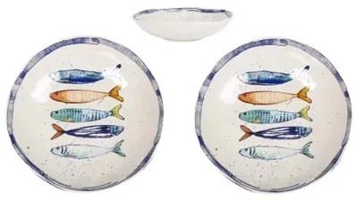 Produktbild von Teller, mediterran mit Sardinen-Motiv | Maritime Suppenteller 21 cm