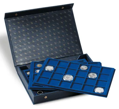 Münzkassette L, blau, 4 Münztafeln, 128 Münzen