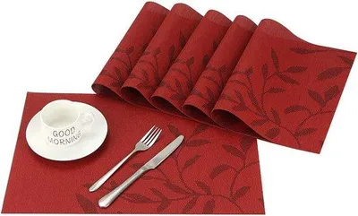 Productafbeelding van Famanu set van 6 placemats, gemakkelijk schoon te maken, antislip, hittebestendig, vlekbestendig, 45cm x 30cm (rood)