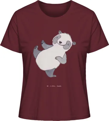 Produktbild von Mr. & Mrs. Panda Shirt Damen Panda Kampfkunst Größe XL - Burgundy - Geschenk, Basic T-Shirt, Mit Print, Oberteil, Kurzarmshirt, Sommershirt, Selbstverteidigung