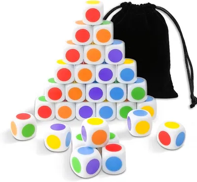 Immagine prodotto di Set di dadi, 30 dadi colorati con punti, 16 mm, per giochi e attività didattiche