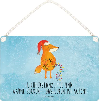 Produktbild von Mr. & Mrs. Panda hängeschild Fuchs Weihnachten DIN A4 - Eisblau - Geschenk, Wandbild Holz, Weihnachtsmann, Weihnachtszeit, Winter, Schild, kleine aufmerksamkeit, holzbild