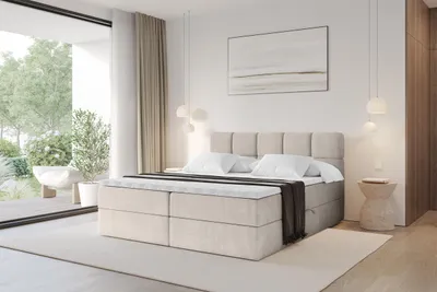 Produktbild von ALTDECOR Boxspringbett - H3 Matratze und Topper - FAMA - 200x200 - Beige - Doppelbett, Boxbett, Polsterbett mit Bettkasten mit Stauraum und Kopftei