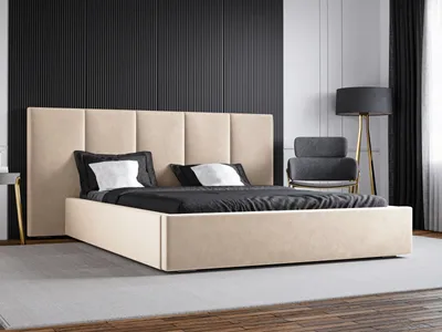 Produktbild von GRAINGOLD Polsterbett 180x200 Lisbon - Doppelbett mit stilvoll massives Kopfteil - Bettkasten, Samtstoff & Lattenrost - Beige (Magic Velvet 2201)