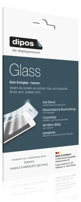Produktbild von 2x Schutzfolie für Garmin Instinct 3 AMOLED (50 mm) - Anti-Shock 9H Folie dipos Glass Kunststoffglas