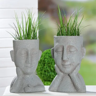 Produktbild von Gilde Übertopf, Kopf, "Human", Magnesia, grau, , L. 22 cm, B. 24 cm, H. 33,5 cm  34007