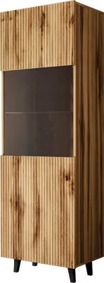 Produktbild von MIRJAN24 Vitrine Vamos, Stilvoll Wohnzimmer Kollektion, Standregal, Modern Standvitrine (Farbe: Wotan / Schwarz Füße)