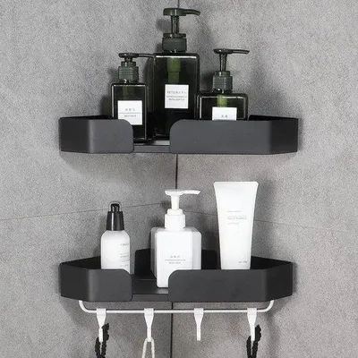 Immagine prodotto di Mensola da bagno nera, 2 pezzi, alluminio, autoadesiva, opaca