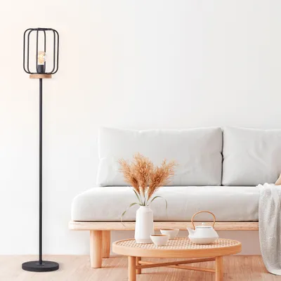 Produktbild von Stehleuchte 1-flammig HxØ 163x25 cm Tosh schwarz/antik/braun mit Fußschalter