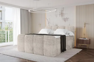 Produktbild von ALTDECOR Boxspringbett mit Fußteil - NINA-Z KING - 120x200 Creme- Komplett-Set mit H3 und H4 Matratzen und Topper, Polsterbett mit Bettkästen, Lattenrost, Bett mit Stauraum, Doppelbett, Boxbett