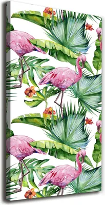 Produktbild von Tulup Leinwandbild® - 70x140cm - Wandkunst - Drucke auf Leinwand - Leinwanddruck - Wohnzimmer Wanddekoration XXL - Wohnung Deko Kunstdrucke - Blumen & Pflanzen - Rosa - Blätter und Flamingos