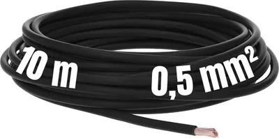 Produktbild von Kalitec 10 Meter H05V-K 0,5 mm² schwarz I Kabel 0,5mm2 als Verdrahtungsleitung I flexible Aderleitung PVC-Einzelader I Litze I Schaltdraht