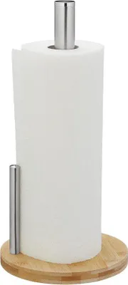 Produktbild von Famanu Küchenrollenhalter aus Bambus und Edelstahl - HxØ: ca. 33 x 16 cm - Mit Stopper - Natur/Silber