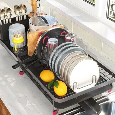 Produktbild von Famanu Abtropfgestell Aluminium - Großes Abtropfgestell mit Besteckhalter - Schwarz