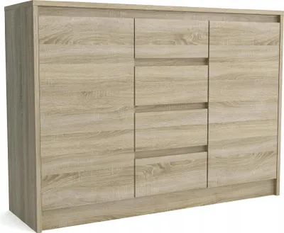 Produktbild von Kommode - mit 4 Schubladen - mit 2 Tür - 112,5 x 82 x 35 cm B/H/T - Eiche Sonoma - Moderne Sineboard - für Wohnzimmer - Schlafzimmer - Aston 2D4S