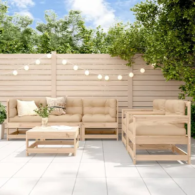 Produktbild von Möbel 6-tlg. Garten-Lounge-Set mit Kissen Massivholz - Balkonmöbel 3185815