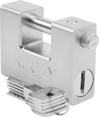 Produktbild von Kurtzy Vorhängeschloss Belastbar 1kg mit 5 Schlüssel – Schloss aus Gehärtetem Edelstahl Massiv Monoblock Hängeschloss – Bügel 12mm Dick –