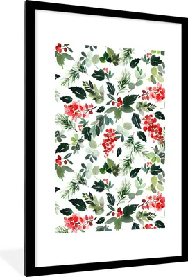 Produktbild von MuchoWow® Gerahmtes Poster Pflanzen - Beeren - Muster 60x90 cm - Poster mit Schwarzem Bilderrahmen Wandposter Rahmen Foto Bilder - Dekoration - Wandposter Wohnzimmer - Hochwertig