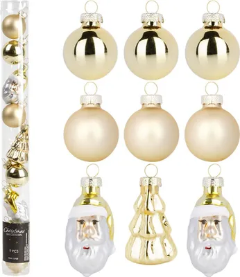 Produktbild von Christbaumkugeln - 9er Set - Bruchsicher - Kunststoff - Weihnachtsschmuck Figuren Gold