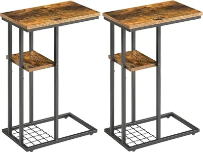 Produktbild von YMYNY Beistelltisch 2er-Set Kaffeetisch Drahtgeflecht Lagerregal Vintage Sofatisch