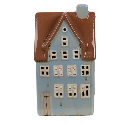 Produktbild von Clayre & Eef Teelichthalter Haus 11x8x20 cm Blau Braun Keramik