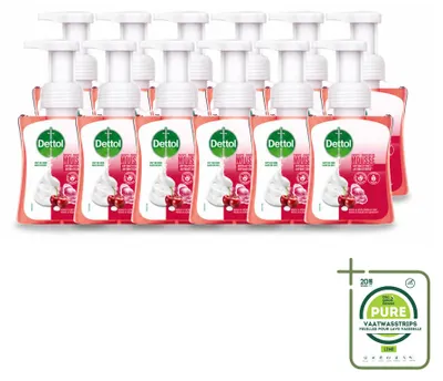 Imagen del producto de 12 unidades de jabón líquido para manos Dettol, aroma a rosa y flor de cerezo, 250 ml, pack grande
