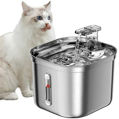 Produktbild von Katzentrinkbrunnen Wasserspender Katzenbrunnen - 2,2 Liter - Edelstahl - Mit 3 Filtern
