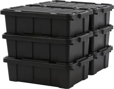 Produktbild von Kunststof Schrankbox mit Deckel und Klemmkupplung 25L Set von 6 Stk. Stapelbar Nestbar BPA-frei Zollernische Keller Schuppen Garage DDSKT-230 schwarz