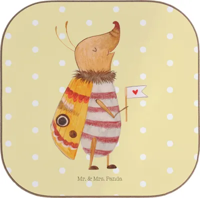 Produktbild von Mr. & Mrs. Panda Untersetzer Glas Nachtfalter Fähnchen - Gelb Pastell - Geschenk, Spruch Witzig, Tischschoner, weinflaschenuntersetzer, Lustige Sprüche, gläseruntersetzer