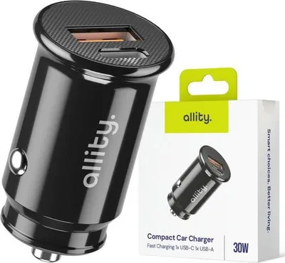 Produktbild von Allity Autoladegerät ACC-100-30WAC 1x USB-C 1x USB-A 30W Ladegeräte schwarz