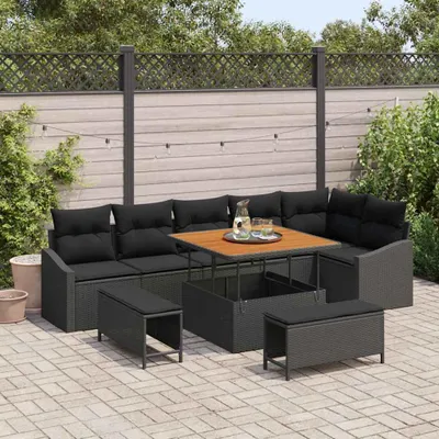 Image de Maison Exclusive - Salon de jardin avec coussins 9 pièces Noir Polyrotin