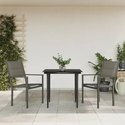 Zdjęcie produktu dla Maison Exclusive – 3-częściowy zestaw ogrodowy do jadalni, czarna stal i tekstylina