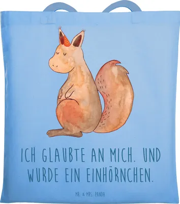 Produktbild von Mr. & Mrs. Panda Shopping Tasche Einhorn Glauben - Sky Blue - Geschenk, Tote Bag, Eichhorn, Schultasche, Einhörnchen, Unicorn, Einkaufstasche, Einkaufstüte, Laptoptasche