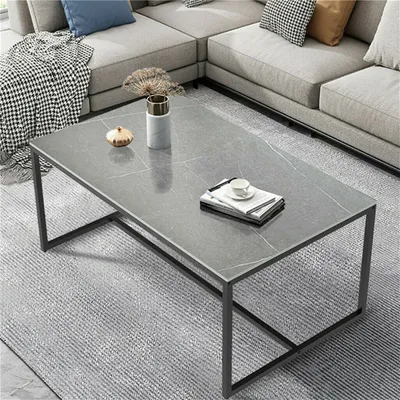Produktbild von WISFOR Couchtisch 100x60x43cm Marmor Sofatisch Beistelltisch Design rechteckig Kaffeetisch mit Metallgestell,Grau