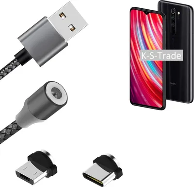 Produktbild von K-S-Trade Hochwertiges Magnet-Lade-kabel Sync-Kabel Daten-Kabel für Xiaomi Note 8 Pro mit USB-Typ-C-Anschluss und Micro-USB-Anschluss 2A bis zu