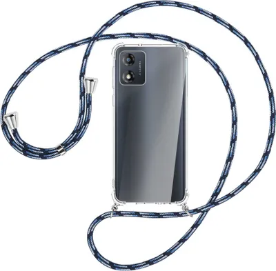 Produktbild von Handykette Backcover-Schutzhülle mit Band (Metall silberfarben) für Motorola Moto E13 (6.5'') - Blautöne