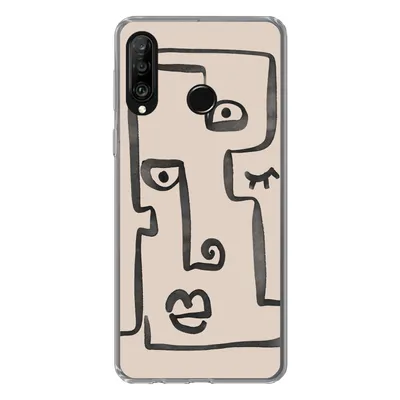 Produktbild von MuchoWow® Handyhülle Schutzhülle Hülle für Huawei P30 Lite Auge - Lippen - Strichzeichnung Silikon Softcase Handy Hülle - Handyhülle