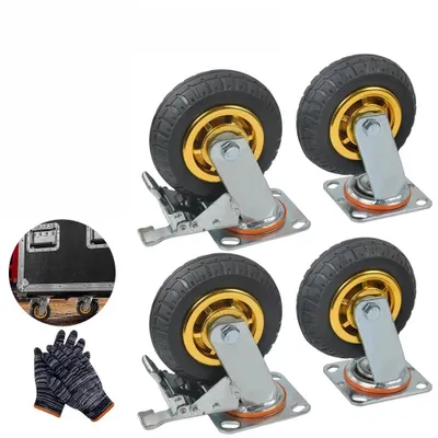Obrázok produktu pre Sada 4 ks ťažkých otočných koliesok 150 mm, otočných o 360°, s nosnosťou do 1000 kg, 2 kolieska s brzdou, priemyselné kolieska na nábytok, transportné kolieska