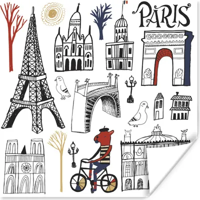 Produktbild von MuchoWow® Poster Paris - Eiffelturm - Zeichnung 75x75 cm - Wand Dekoration