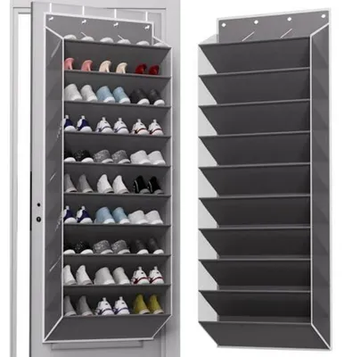 Immagine prodotto di Organizzatore per scarpe da appendere alla porta, 10 ripiani, colore grigio, capacità per 30 paia, realizzato in tessuto non tessuto