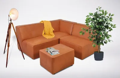 Immagine prodotto di Casa Padrino divano angolare modulare in Pelle finta con pouf marrone
