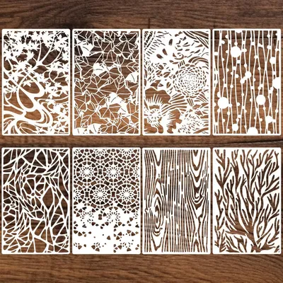 Productafbeelding van Texturstencils set van 8 - Herbruikbare malplaten voor creatief knutselen en decoratie