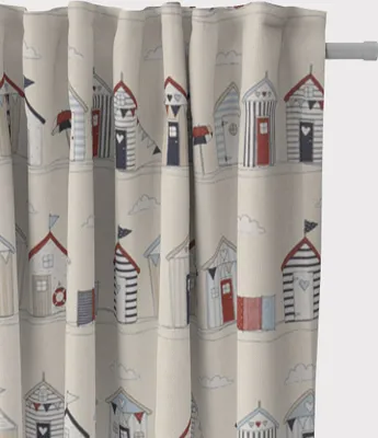 Produktbild von SCHÖNER LEBEN. Vorhang Maritim Strandhäuschen ecru blau rot 245cm Aufhängung Smok-Schlaufenband