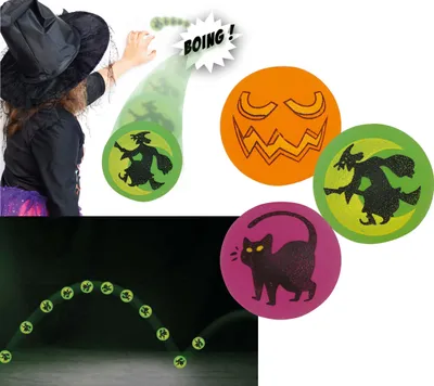 Productafbeelding van Halloween, magische heksen, pompoen, kat, springballen, grappige springballen, Halloweenfeest, 4-5 cm, kleur: meerkleurig