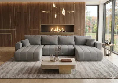 Produktbild von CORNERO Ecksofa LARA mit Schlaffunktion und Bettkasten Couch Sofa U-Form Eckcouch Wohnlandschaft mit Schlaffunktion Dunkelbeige