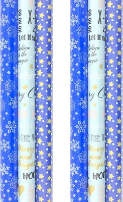 Obrázek produktu pro Balicí papír s hvězdami a sněhovými vločkami - vánoční papír na Vánoce - 3 metry x 70 cm - 6 rolí